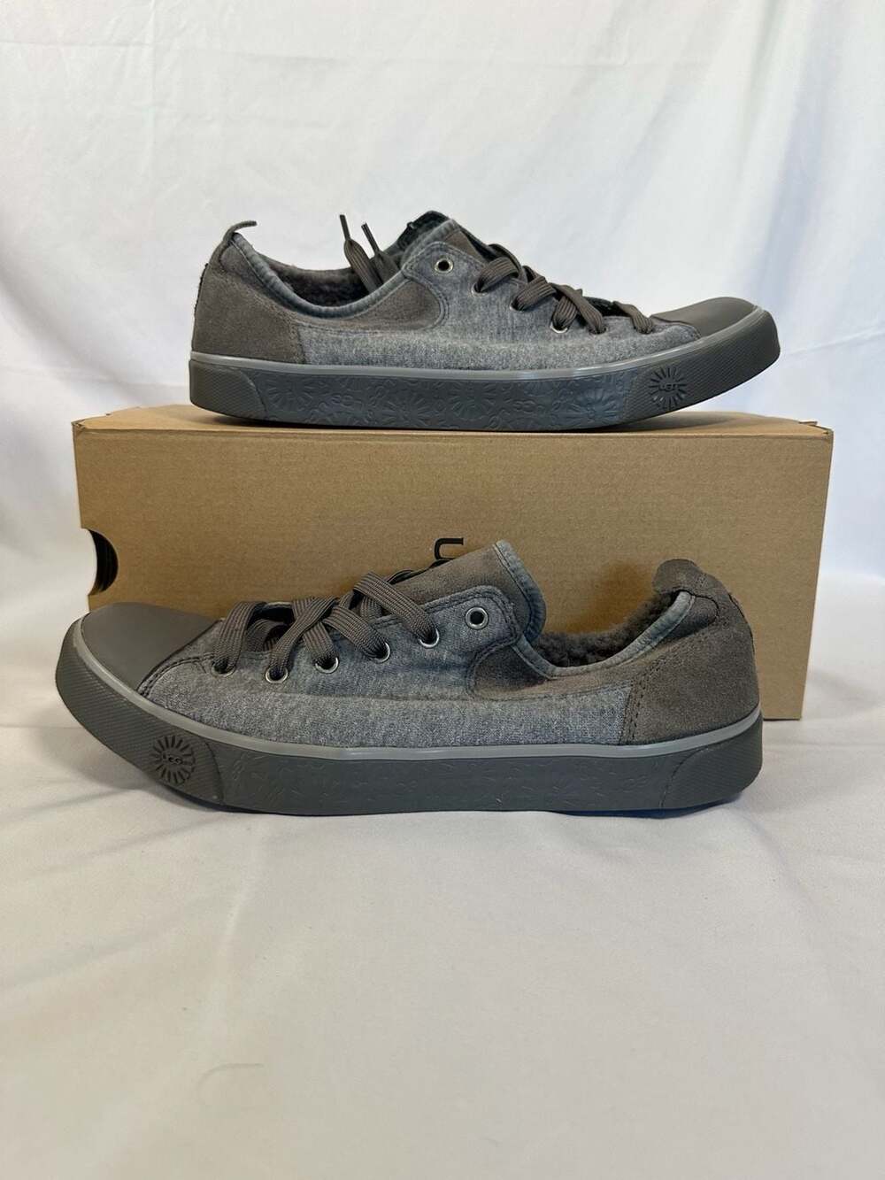 UGG gray Flannel Suede Fleece Lined captoe Lace Up Sneakers Size 10